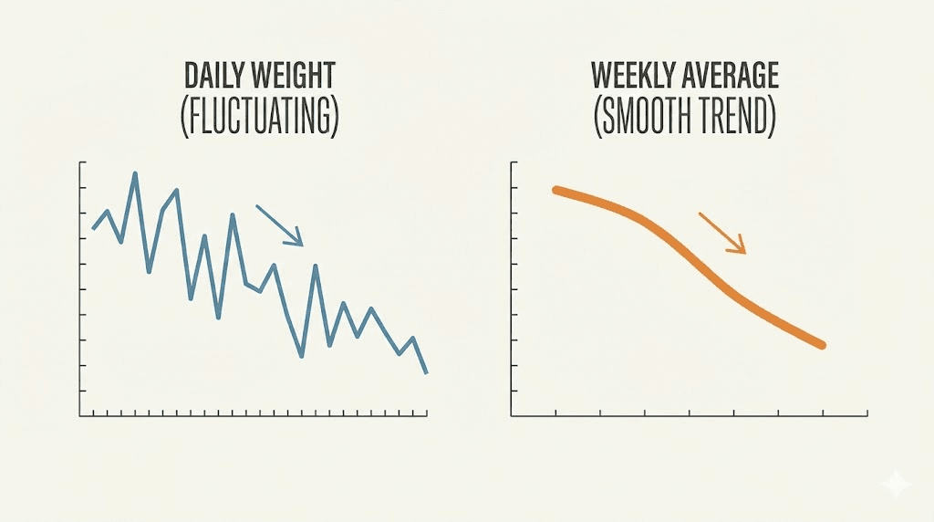 Daily versus weekly weight tracking on tirzepatide showing why trends matter more than individual weigh-ins