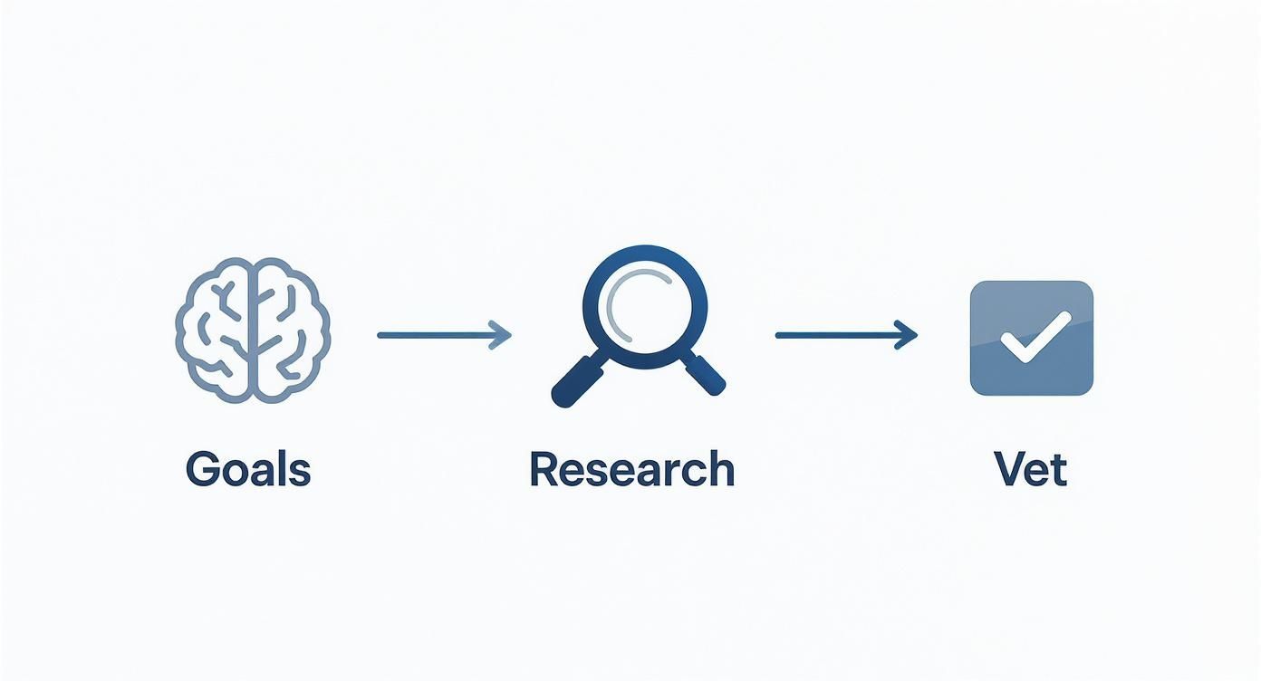 Infographic about the process of finding a marketing agency in Southampton, showing steps for setting goals, researching, and vetting.