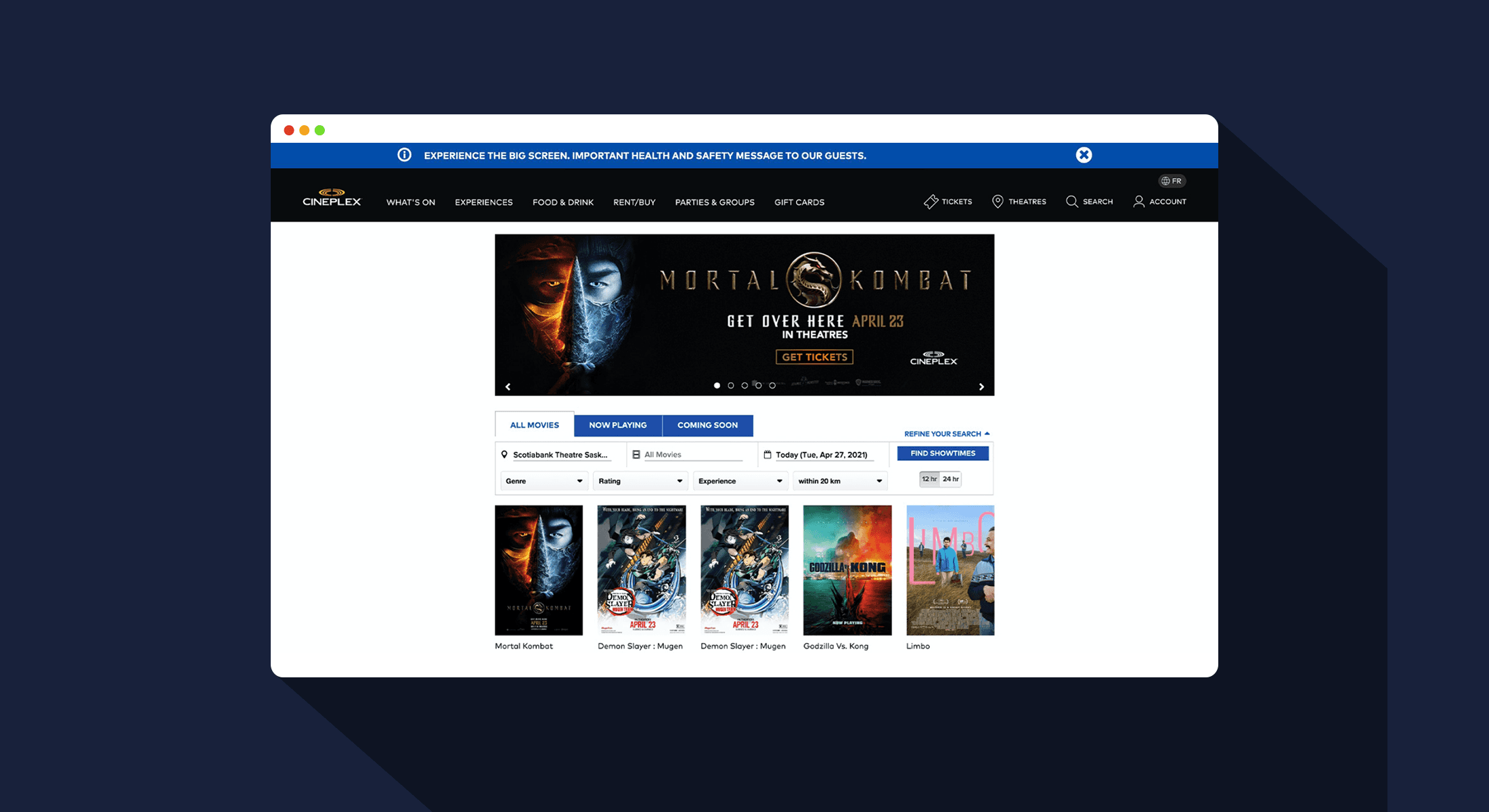 Cover image for Cineplex case study — movie booking interface on desktop