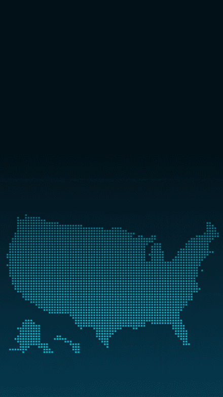 US map out of blue dots on dark blue background representing truck insurance services nationwide