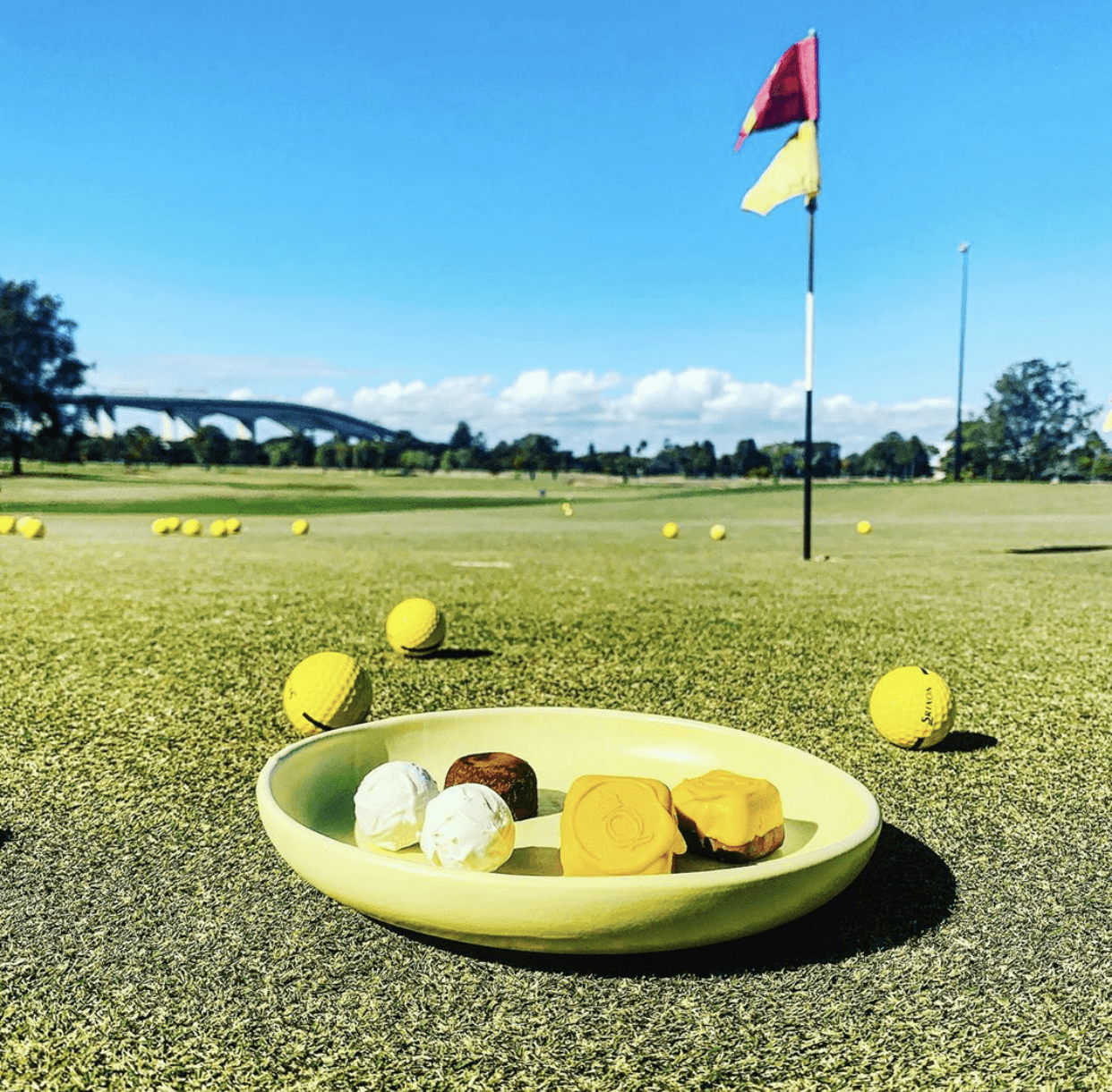Canapes on GT Homewares Plate on Golf Green