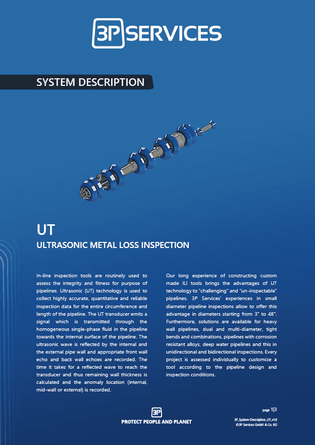 3P Services UT Ultraschall-Metallverlust-Inspektionssystem-Diagramm, inspiziert Pipelines mit UT-Technologie.