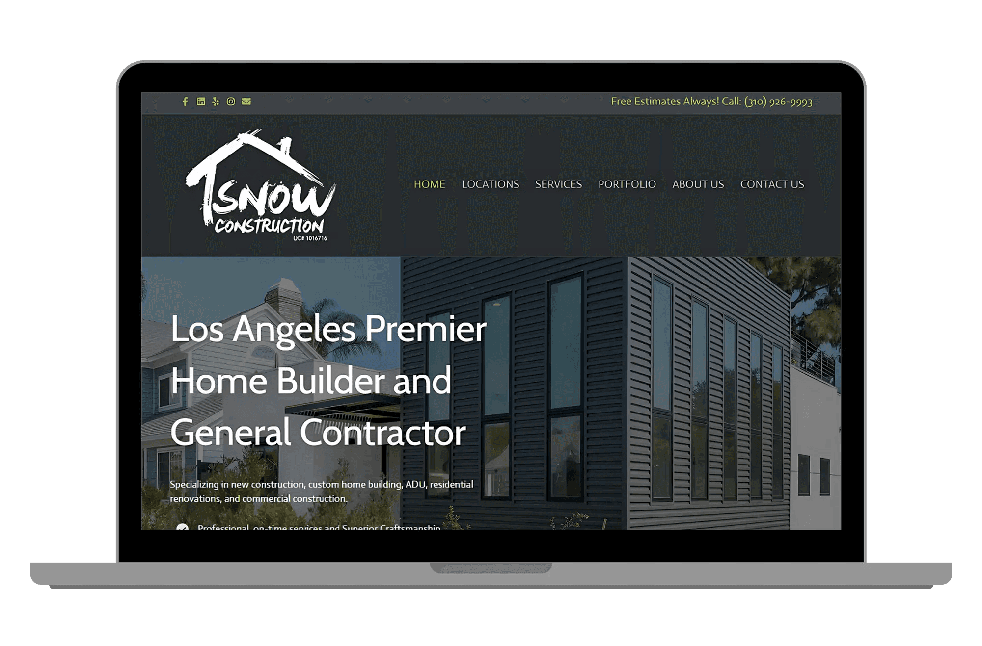 Banner image of Snow Construction website