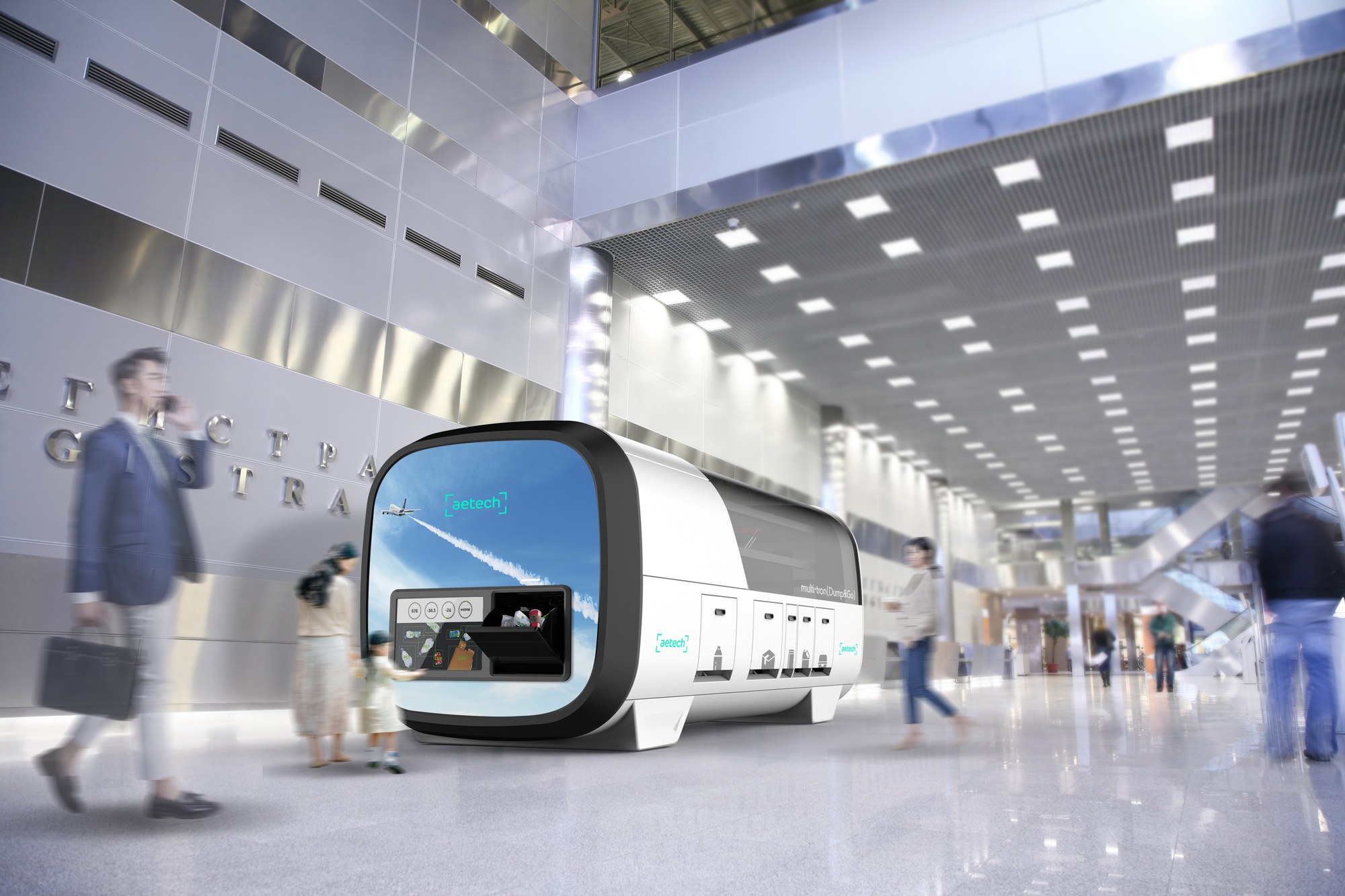 Rendering of Multi-tron installed in the lobby of a high-traffic public facility