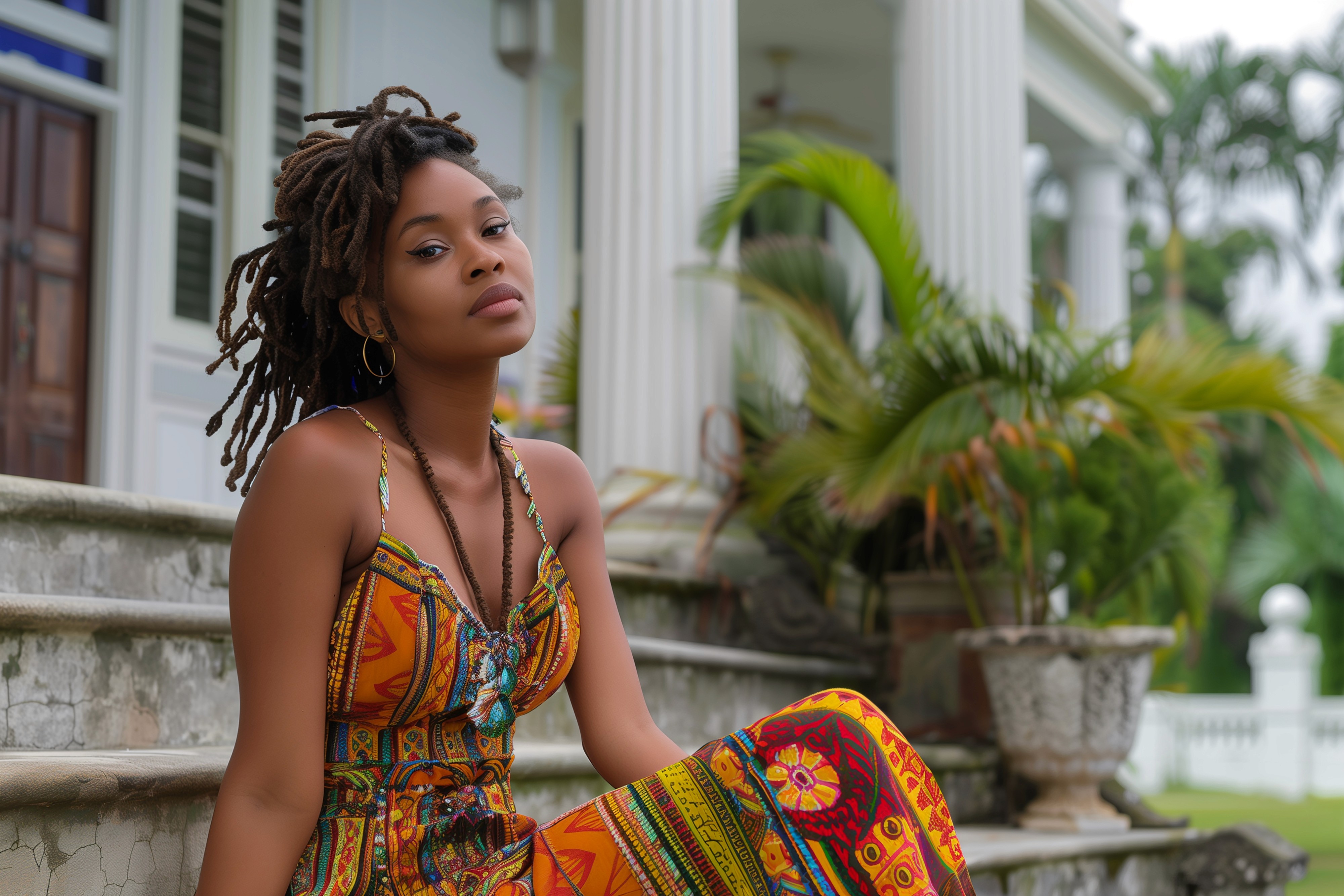 Woman in blue lather jacket