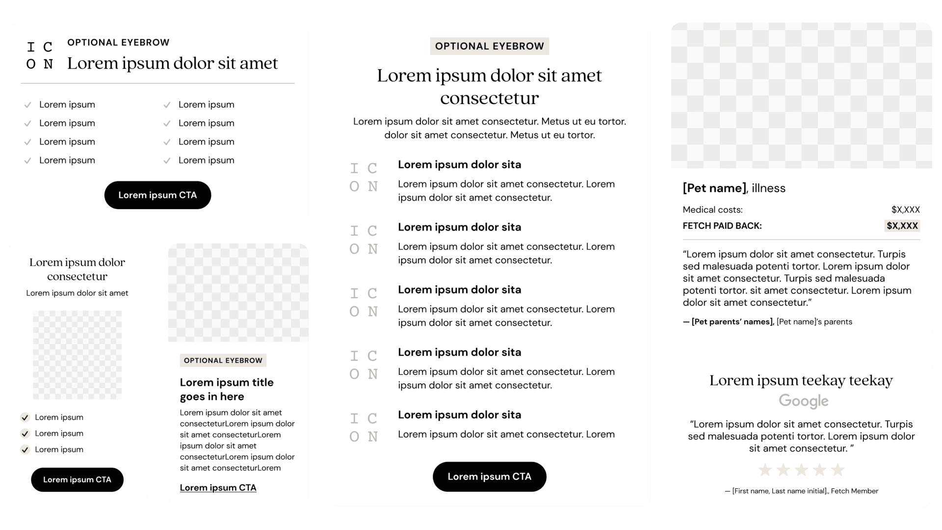 A set of email components filled with content.