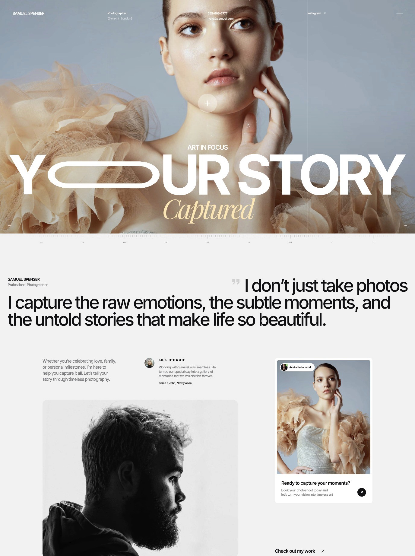 Captured photography Framer template homepage preview