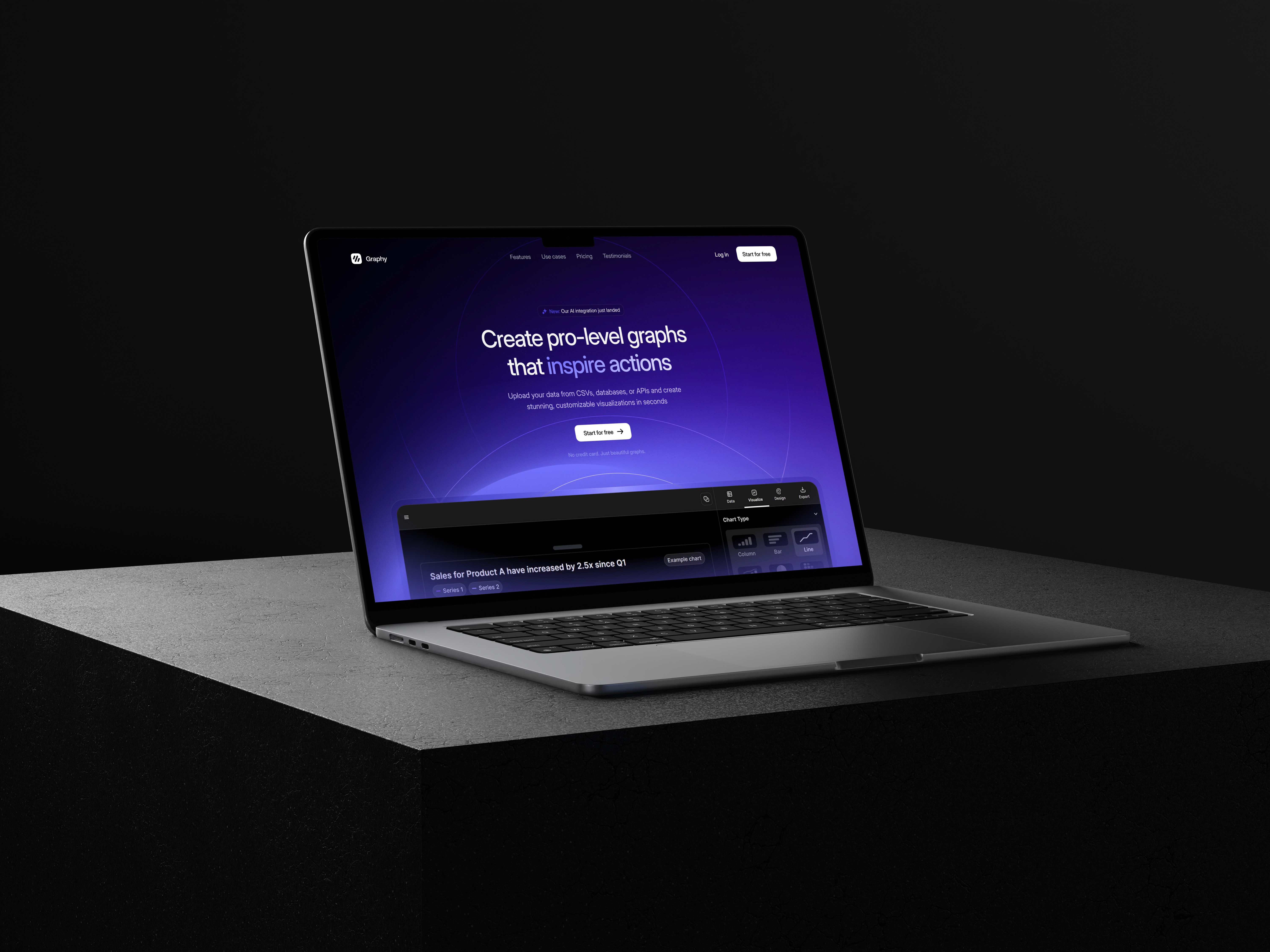 Graphy SaaS landing page design for data visualization and professional graph creation.