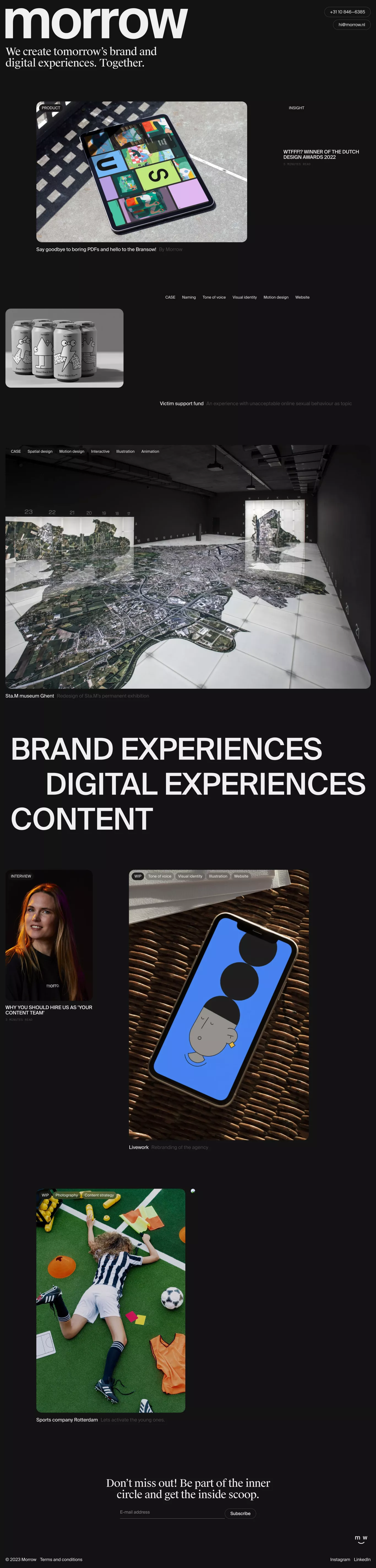 Morrow. The Creative Club. portfolio page screenshot showcasing Design and Tech design