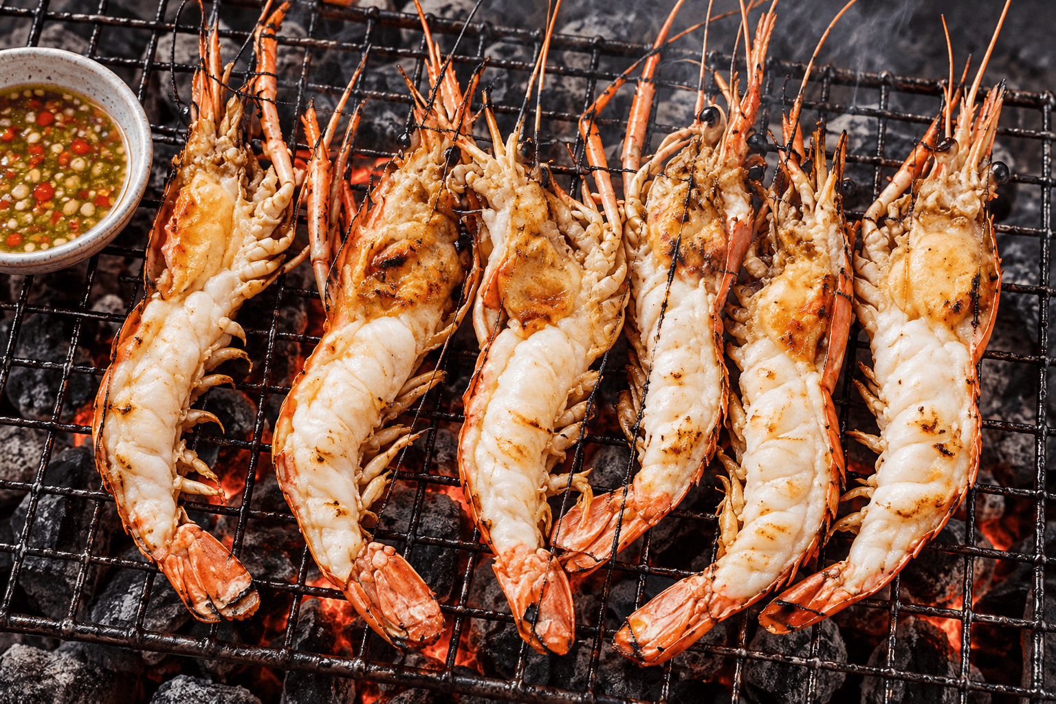Gambas d’eau douce grillées — photographie recadrée du plat