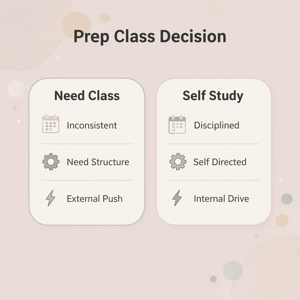 Comparison chart showing when you need a prep class versus self-study