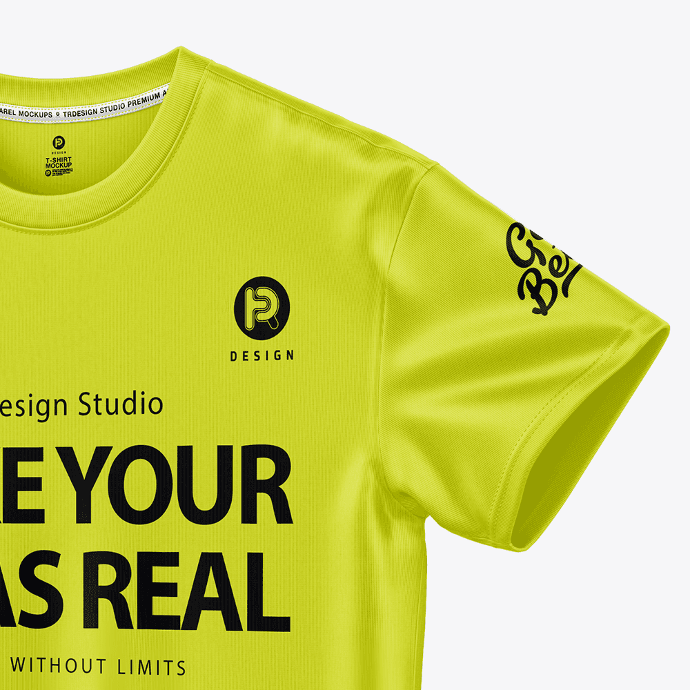 Classic Crew Neck T-Shirt Mockup – Front Left Half side View