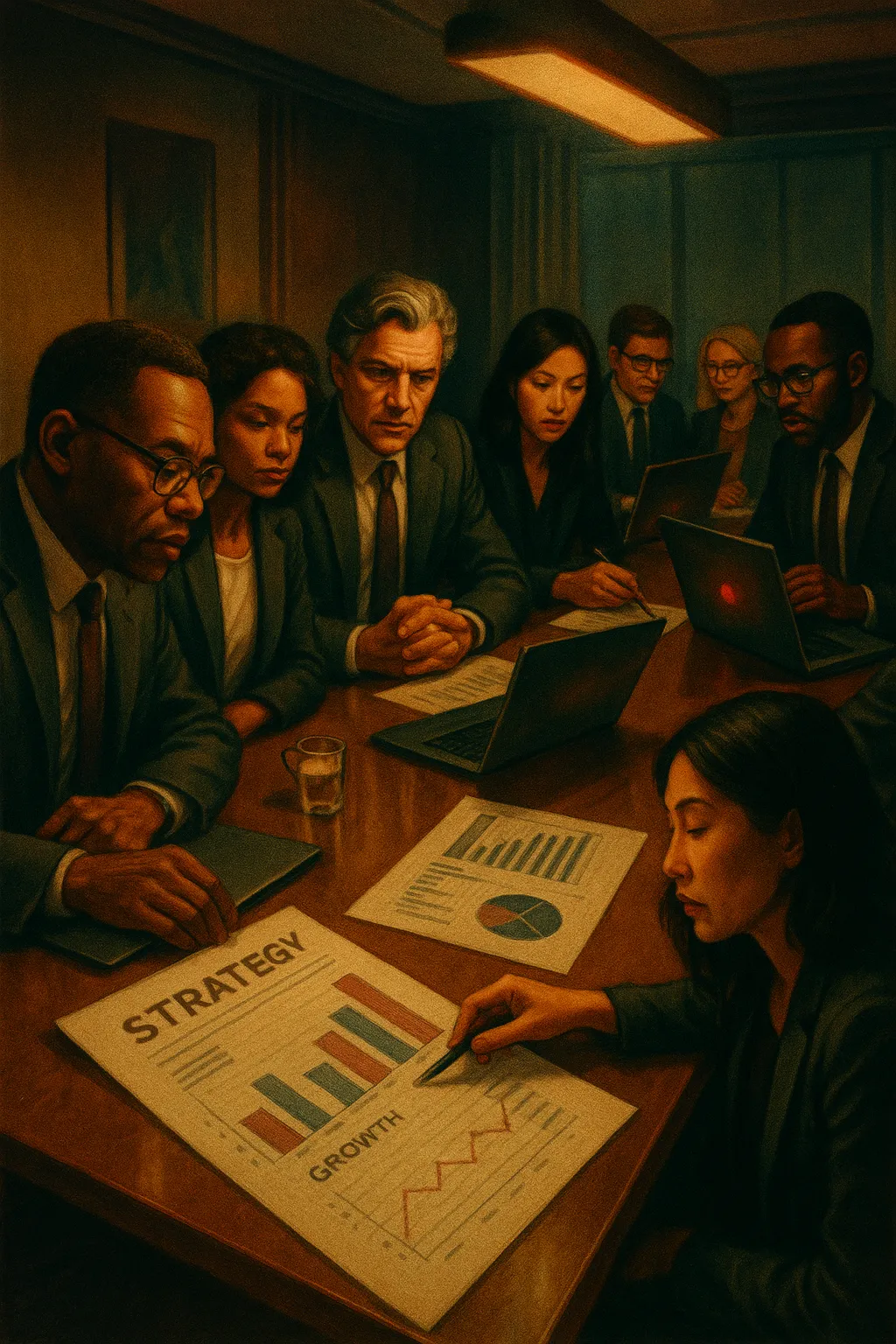 Team strategizing at RockN' Socials, a digital marketing agency meeting.