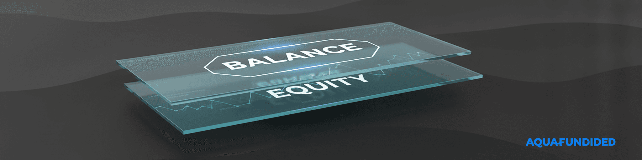 Balance vs equity forex visual: two glass panels with glowing balance and fluctuating equity states