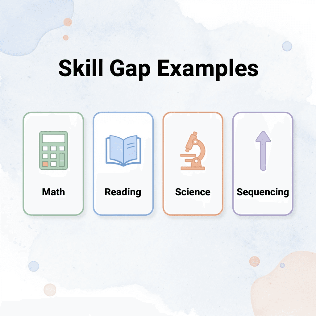 Cards showing different skill gap categories