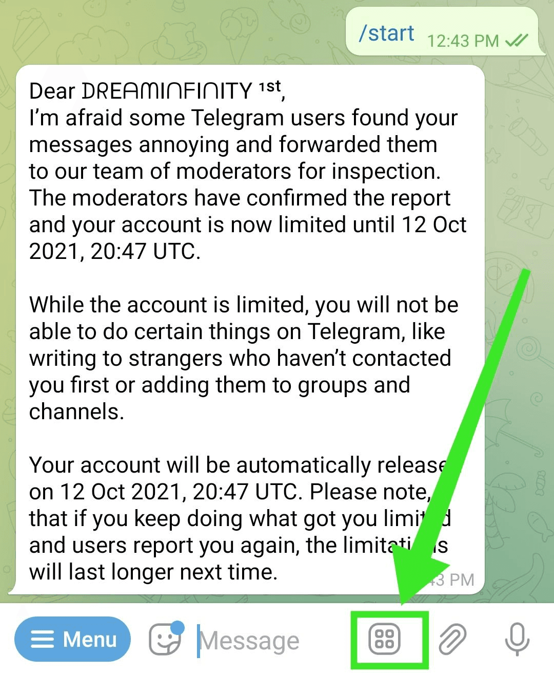 Account Frozen Info Telegram