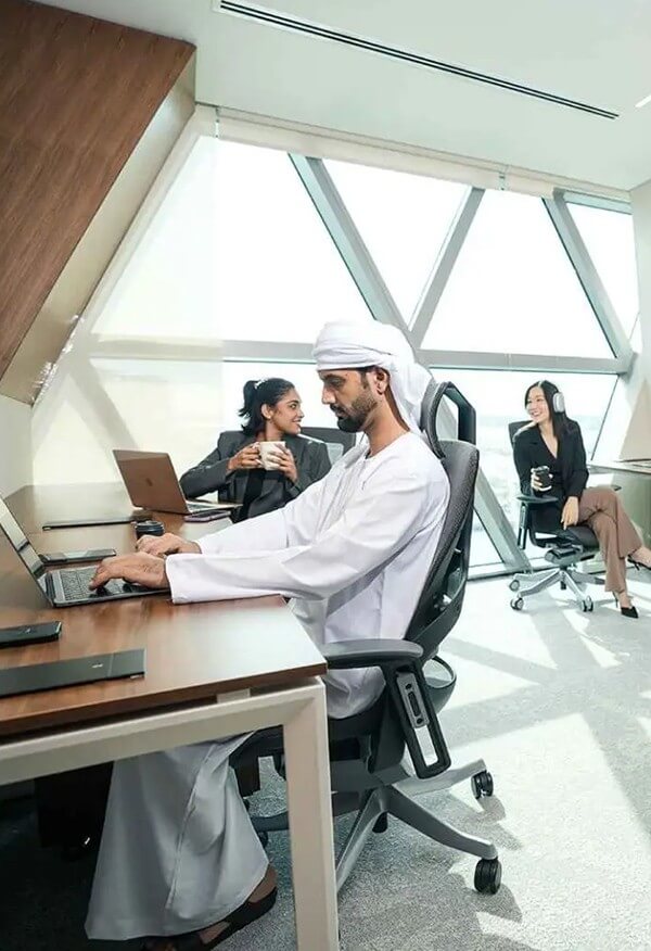 Productive teamwork in a modern office space. Ask about flexible options at our dynamic coworking space.