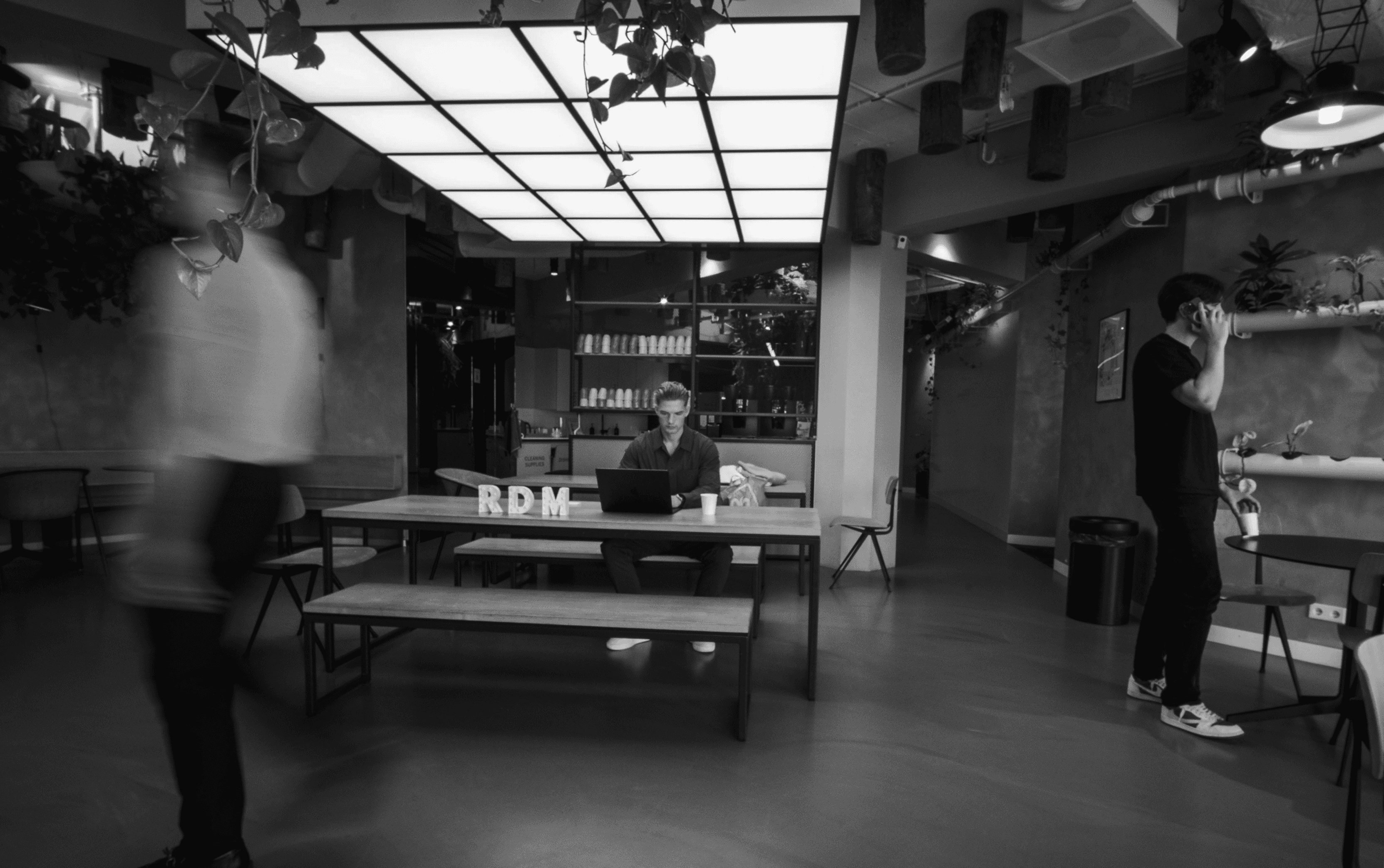 Team working in an office watching at a presentation