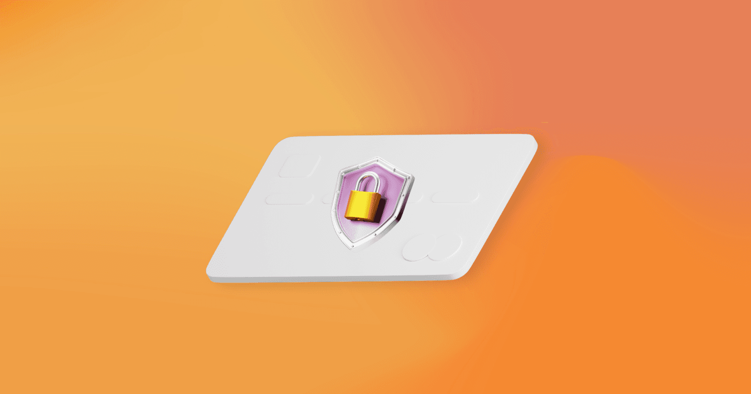 A 3D card with a lock on an orange gradient background