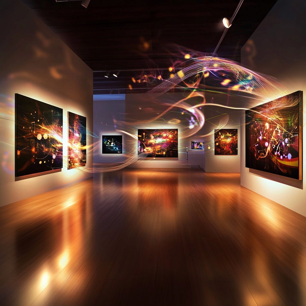 Music flowing through an art gallery