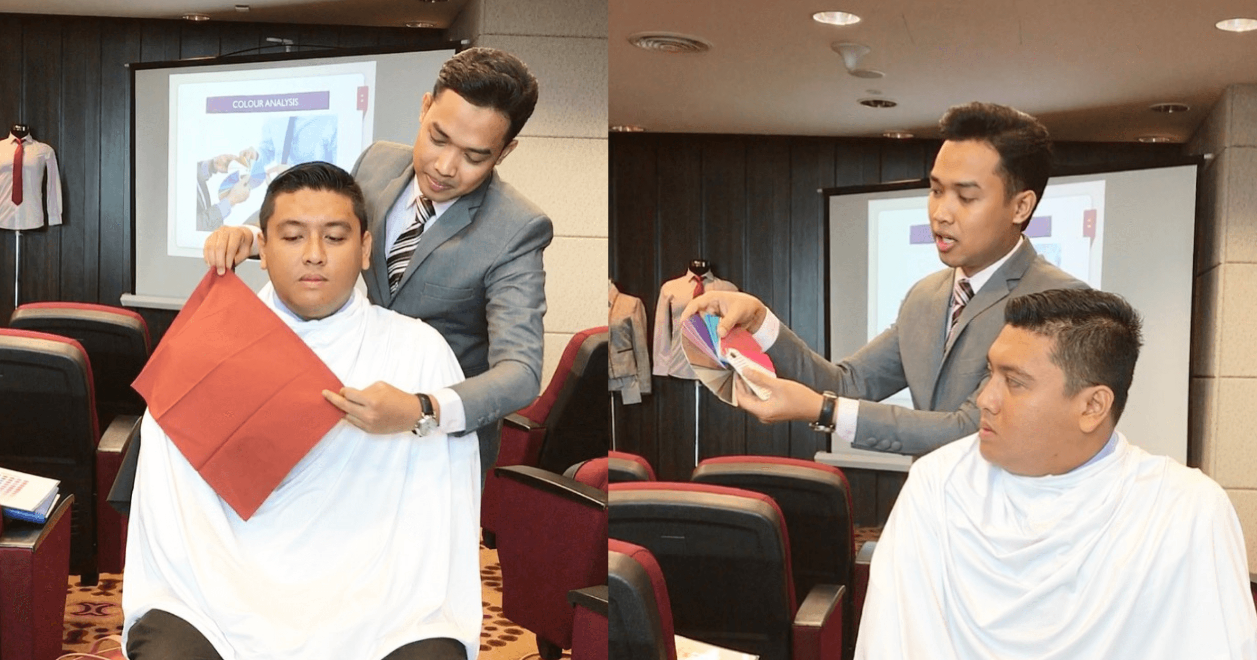 Rahmat Bahaudin, founder cafe Chef Kecik membuat demo analisis warna ketika bekerja sebagai Perunding Imej.