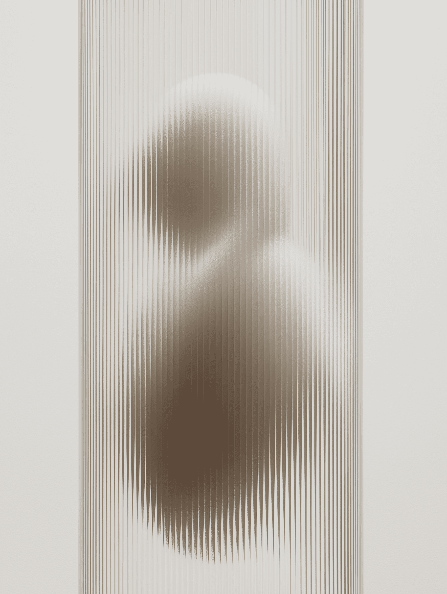 Abstract art with a blurred form behind a vertically striped translucent surface, creating a modern and minimalistic aesthetic.