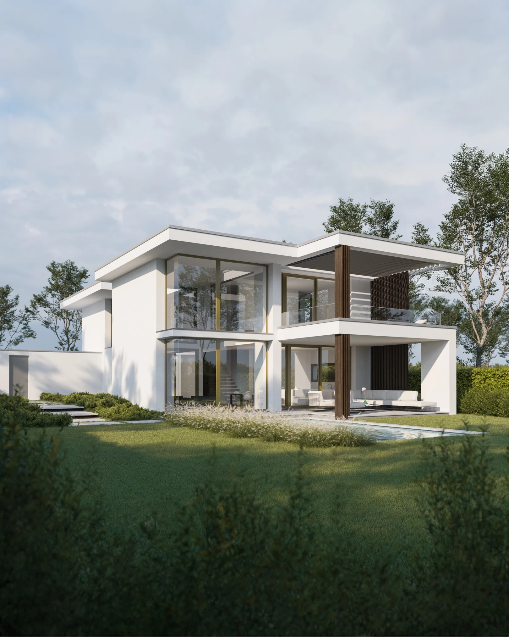 Villa B seitlich Gartenansicht