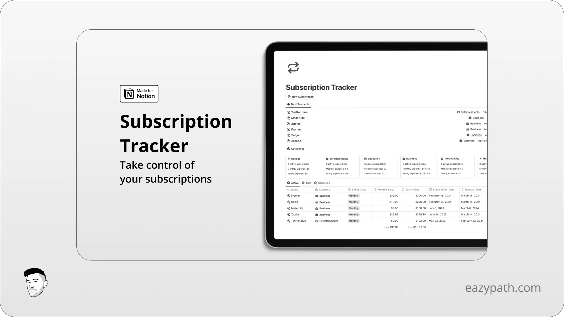 Free Notion Subscription Tracker