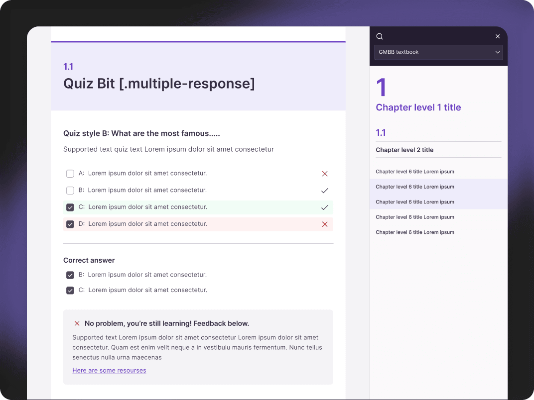 Multiple-response assessment interface with question and answer panels