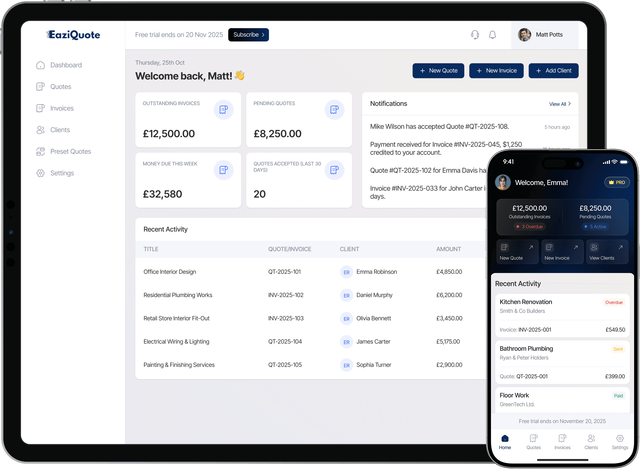 EaziQuote Dashboard Images