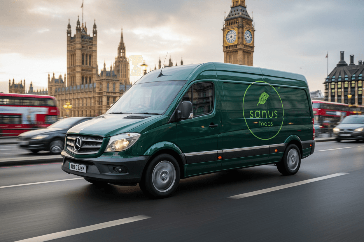 Green van concept with brand logo customised