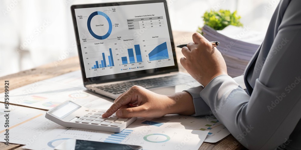 A person is reviewing budget data on their laptop screen