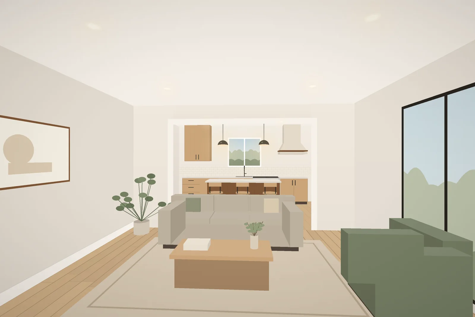 Family room open to the kitchen