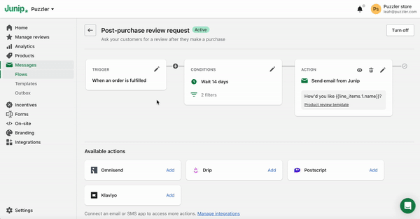 Enabling AfterShip integration in Junip