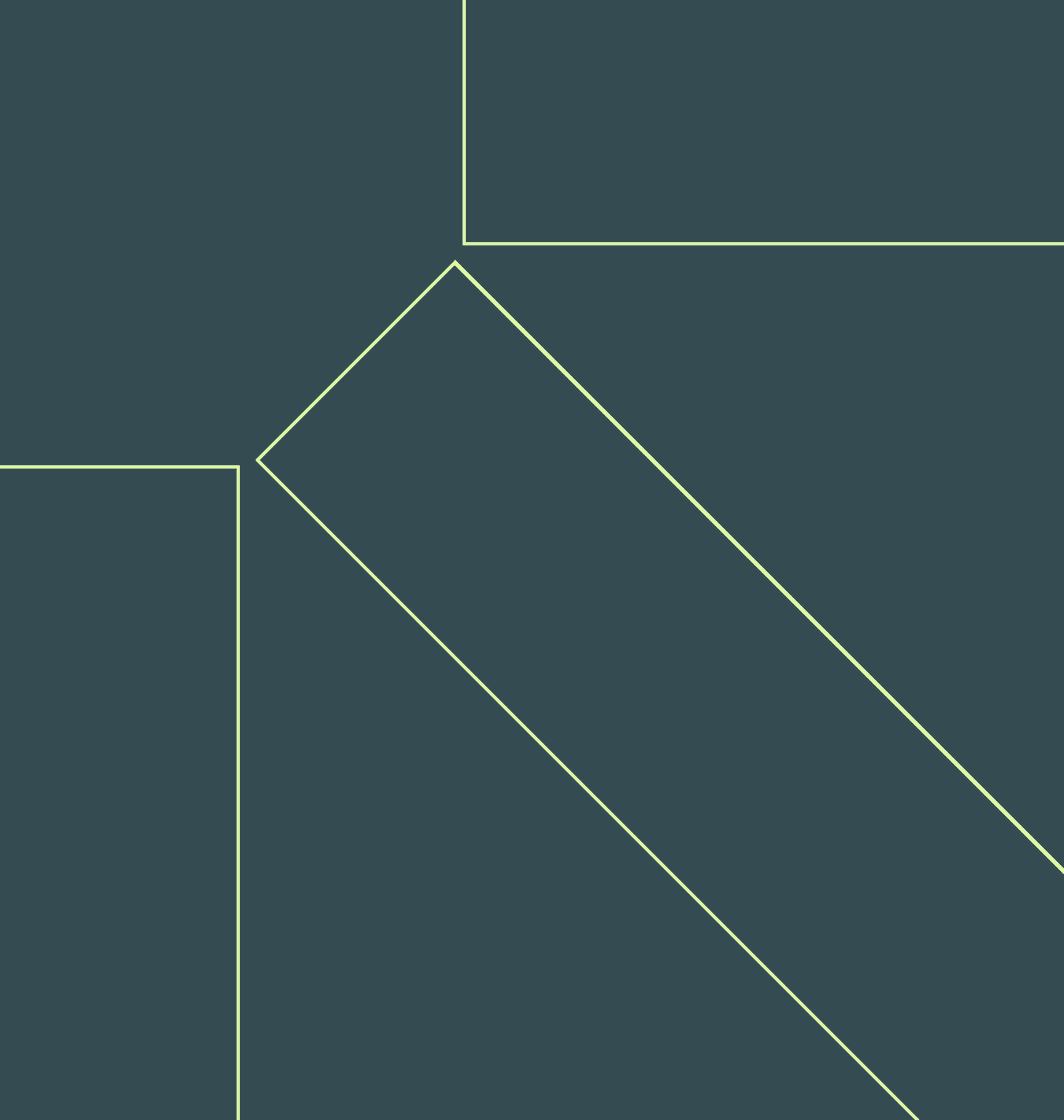 Geometric brand illustration with lavender purple and lime green geometric shapes