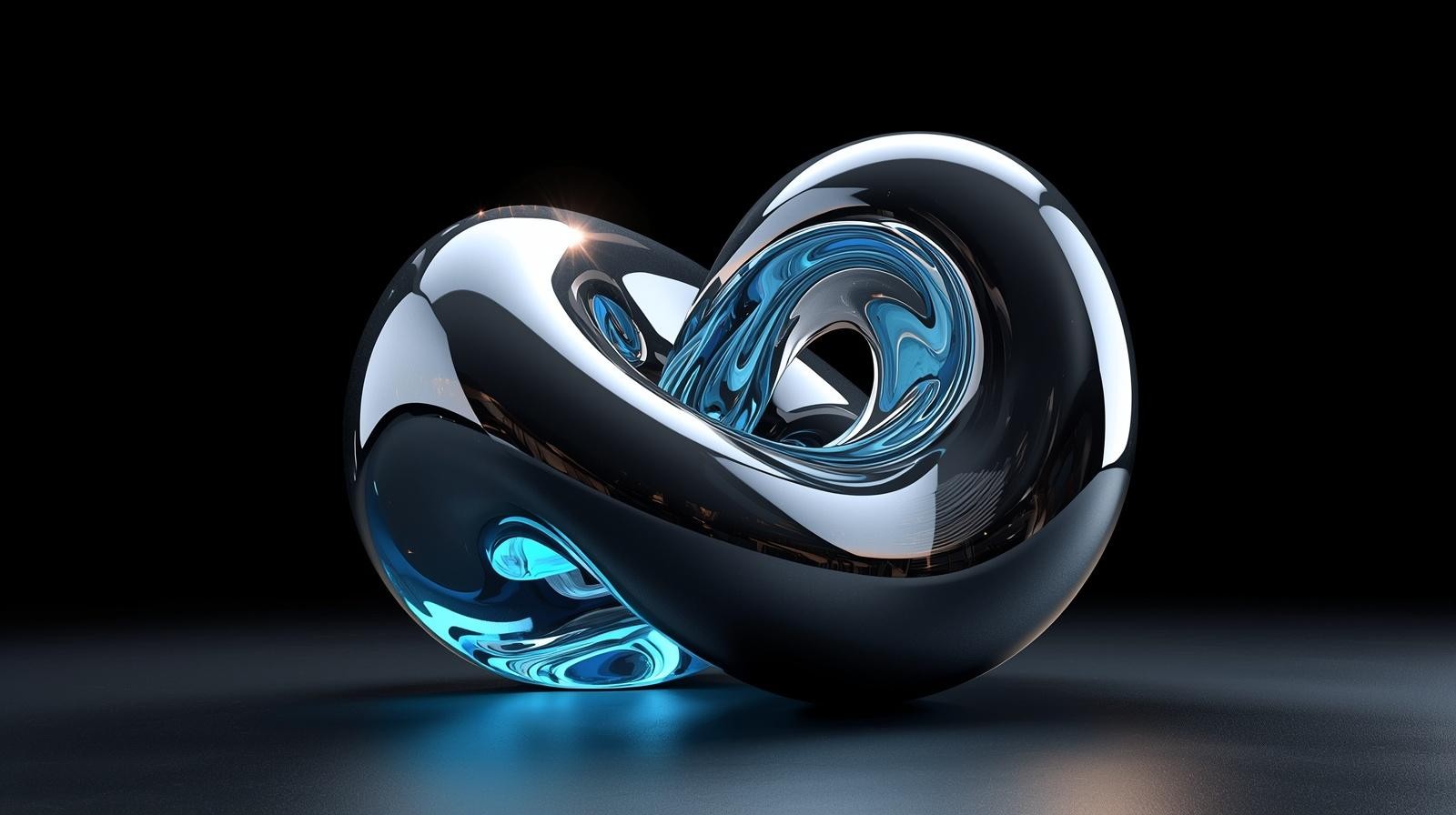 Abstract twisted glass-like sculpture with reflective surfaces