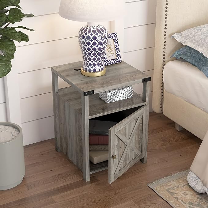 Farmhouse nightstand with charging station – A stylish and functional furniture piece, perfect for any modern home.