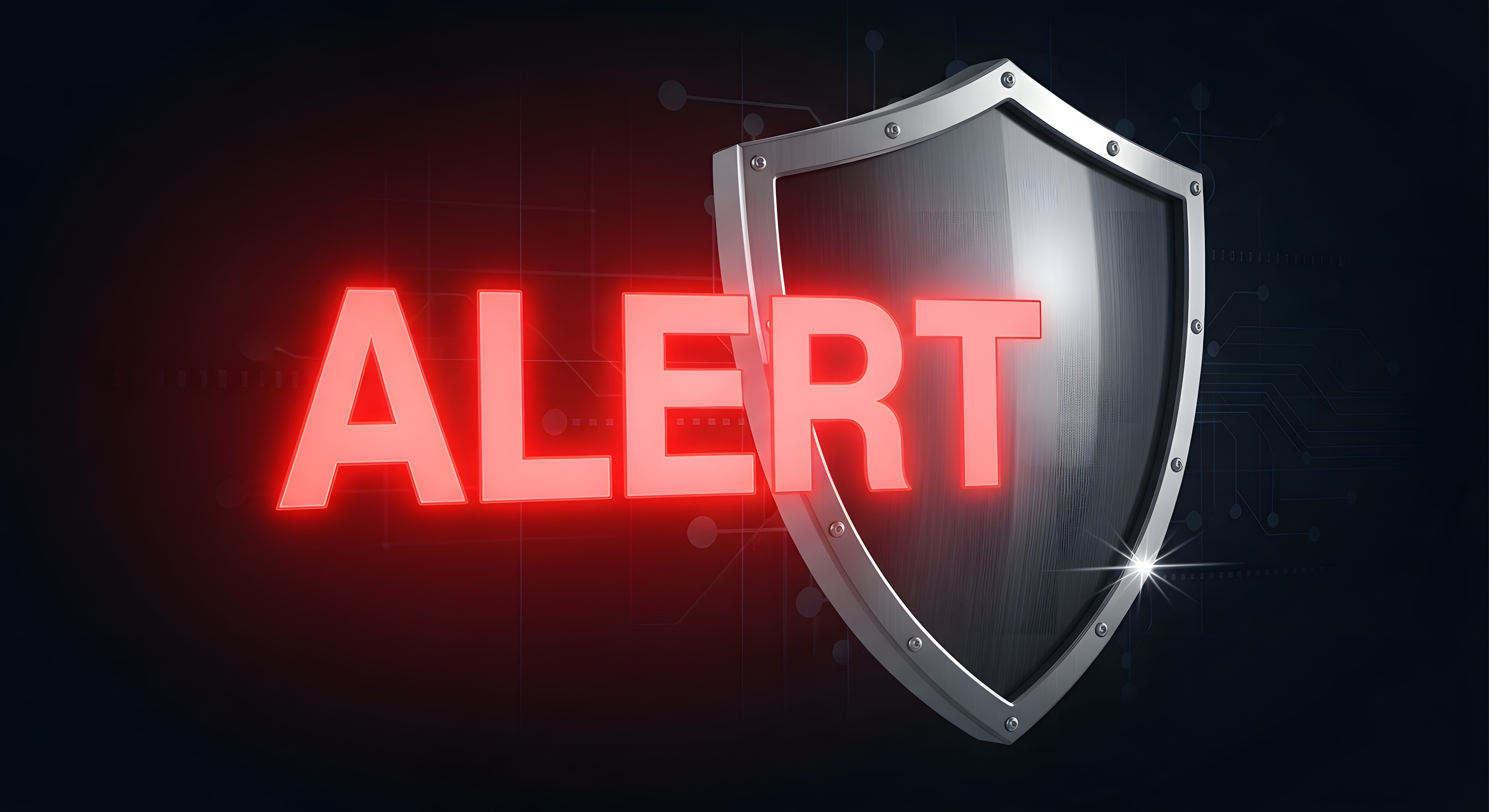 Critical alert shimmers red against a protective shield, a stark warning for digital security, emphasizing urgency and danger in cybersecurity measures