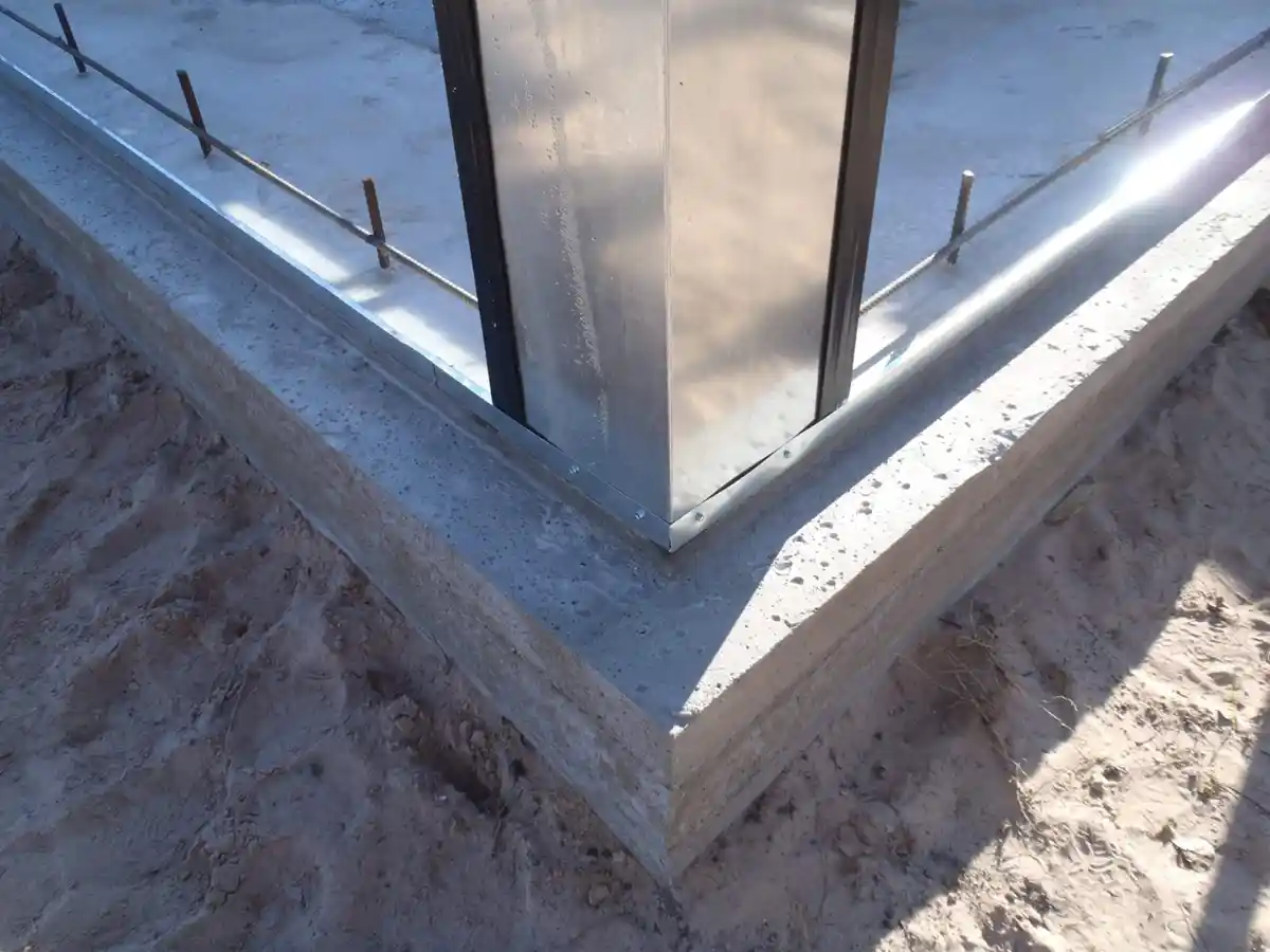 ICF corner bracket on a concrete foundation