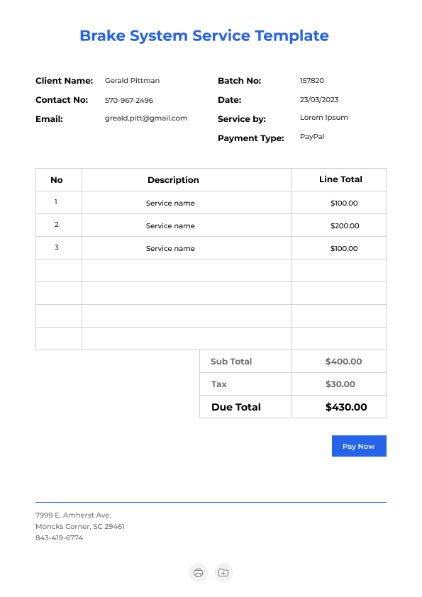 Brake System Service Template