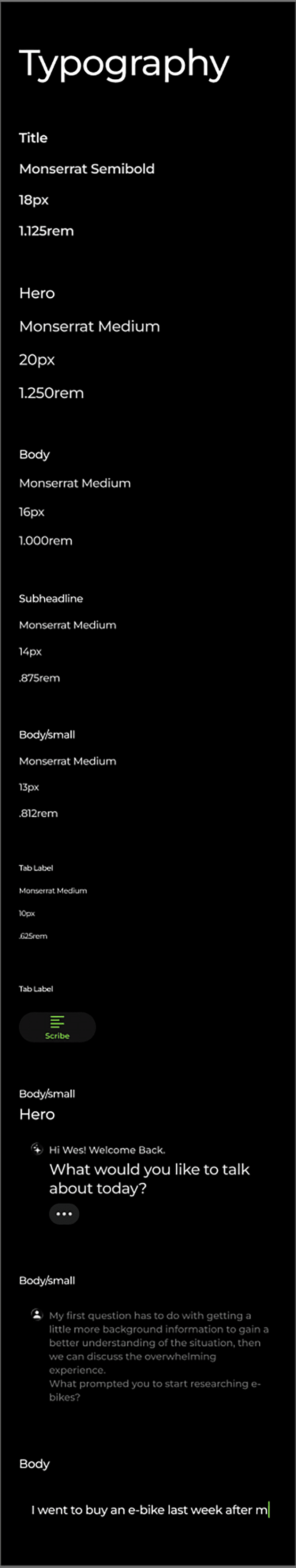 Part of style guide about typography. Monserrat is used in various weights.