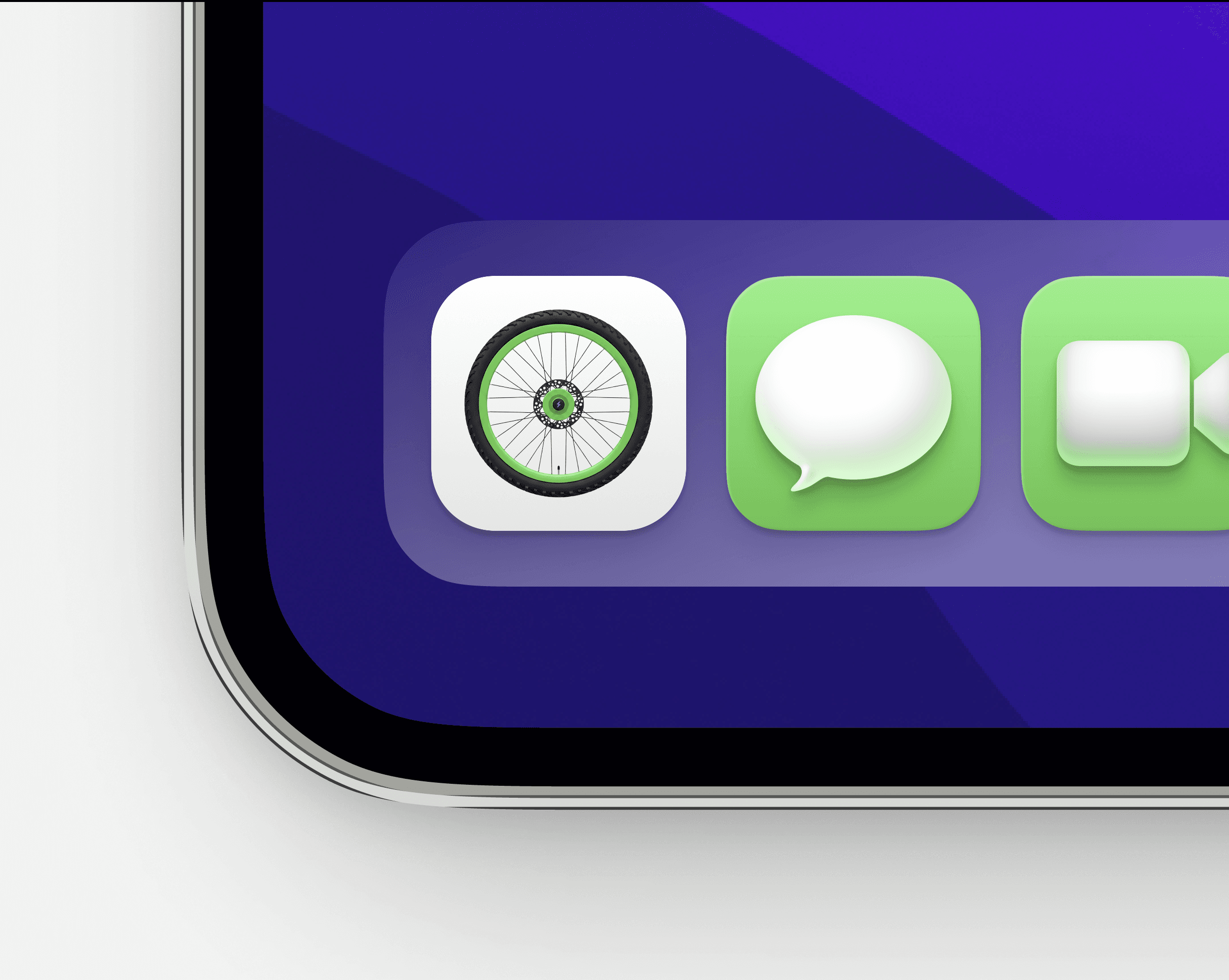 App Icon, white background and lime green bike wheel
