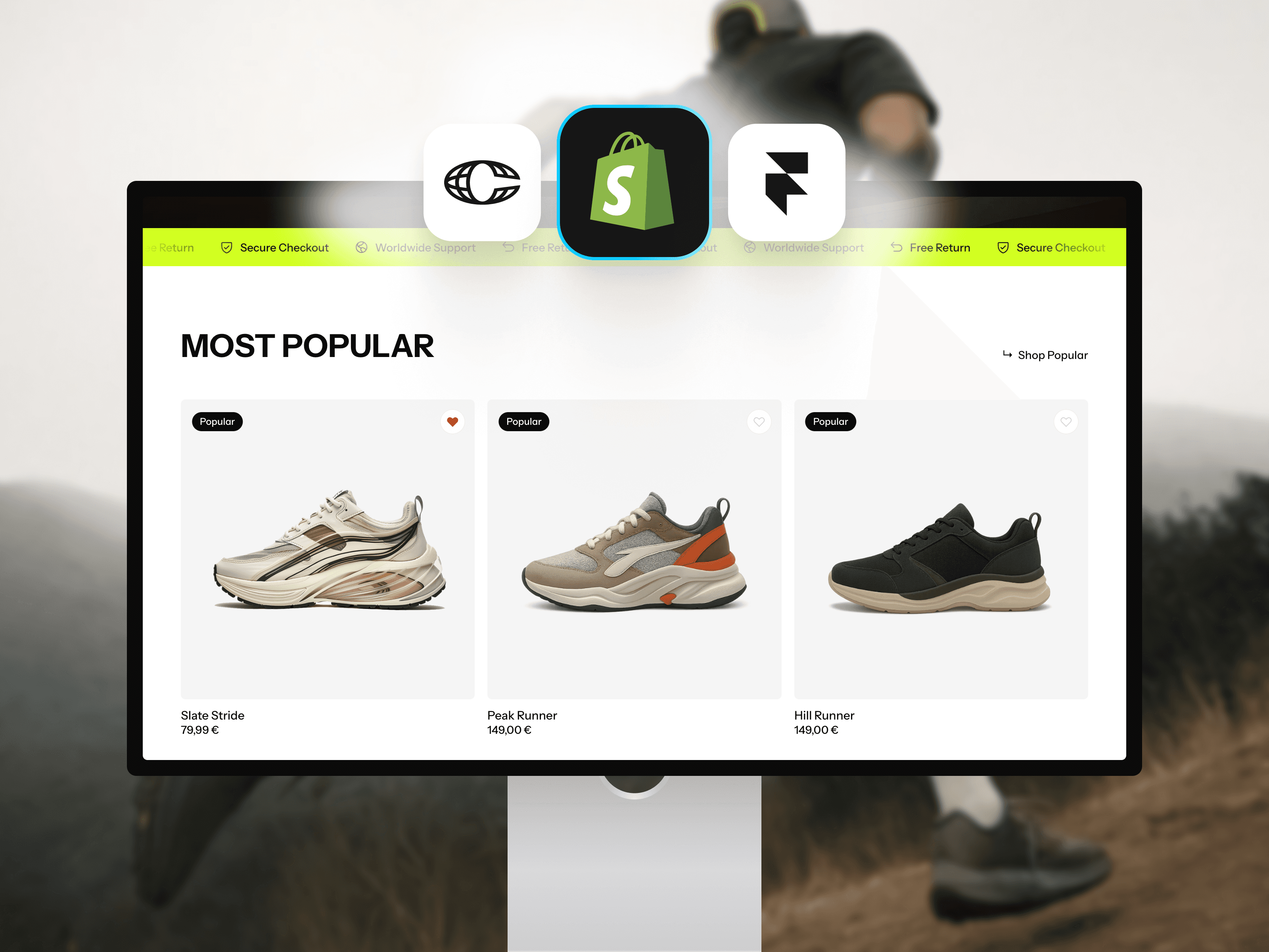 Performance-focused Framer Commerce template demonstrating superior speed and full Shopify integration for athletic brands.