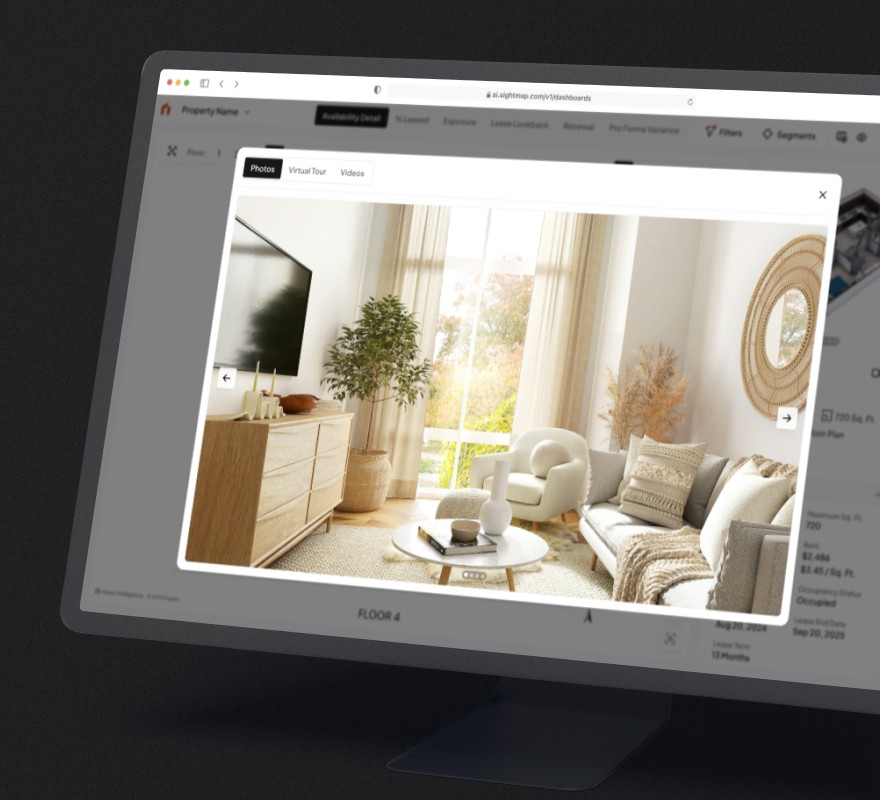 Apartment gallery modal shown within Asset Intelligence.