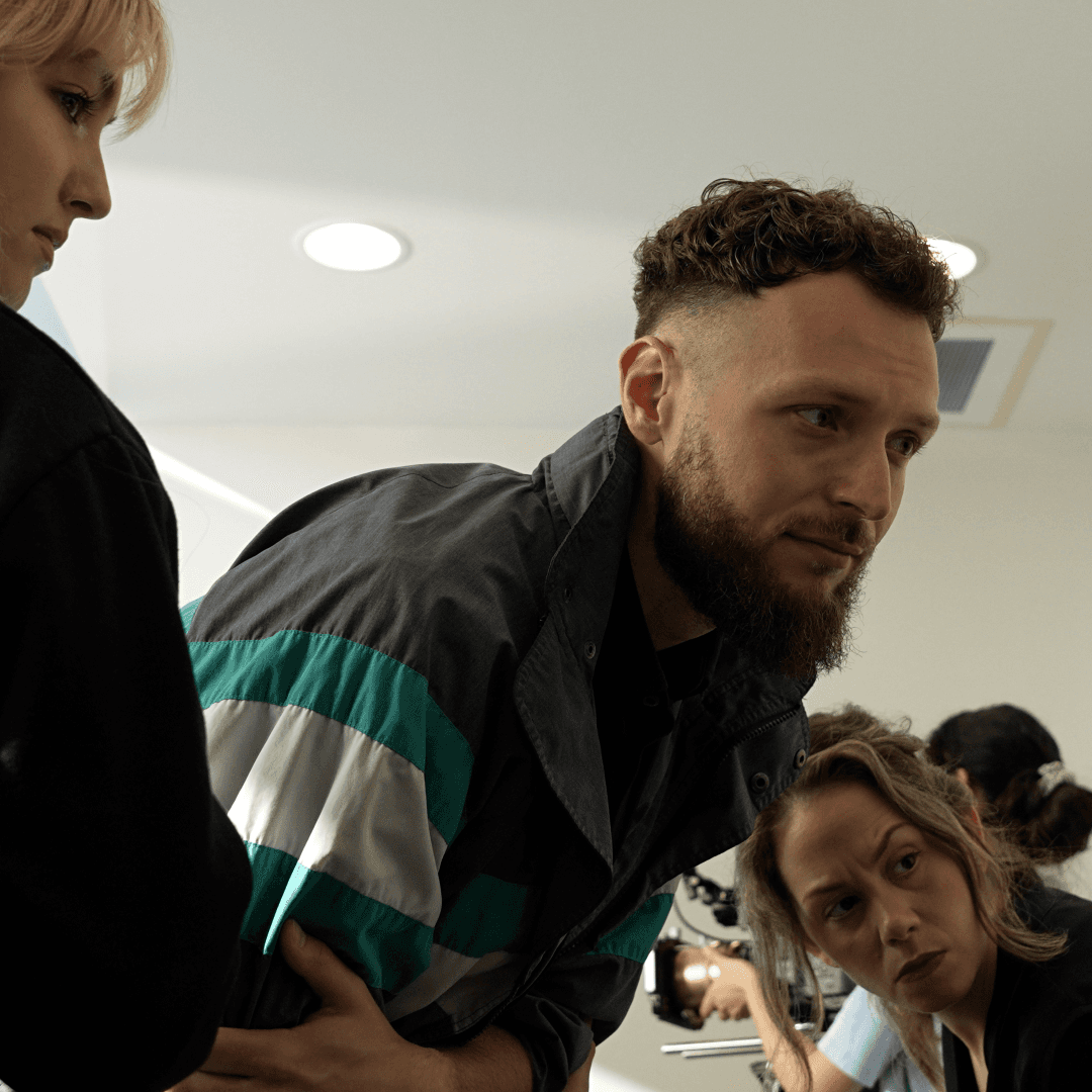 Film crew setup on scene.