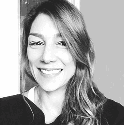 Black and white portrait of Maro Kakari, co-founder of LALU Creative Agency