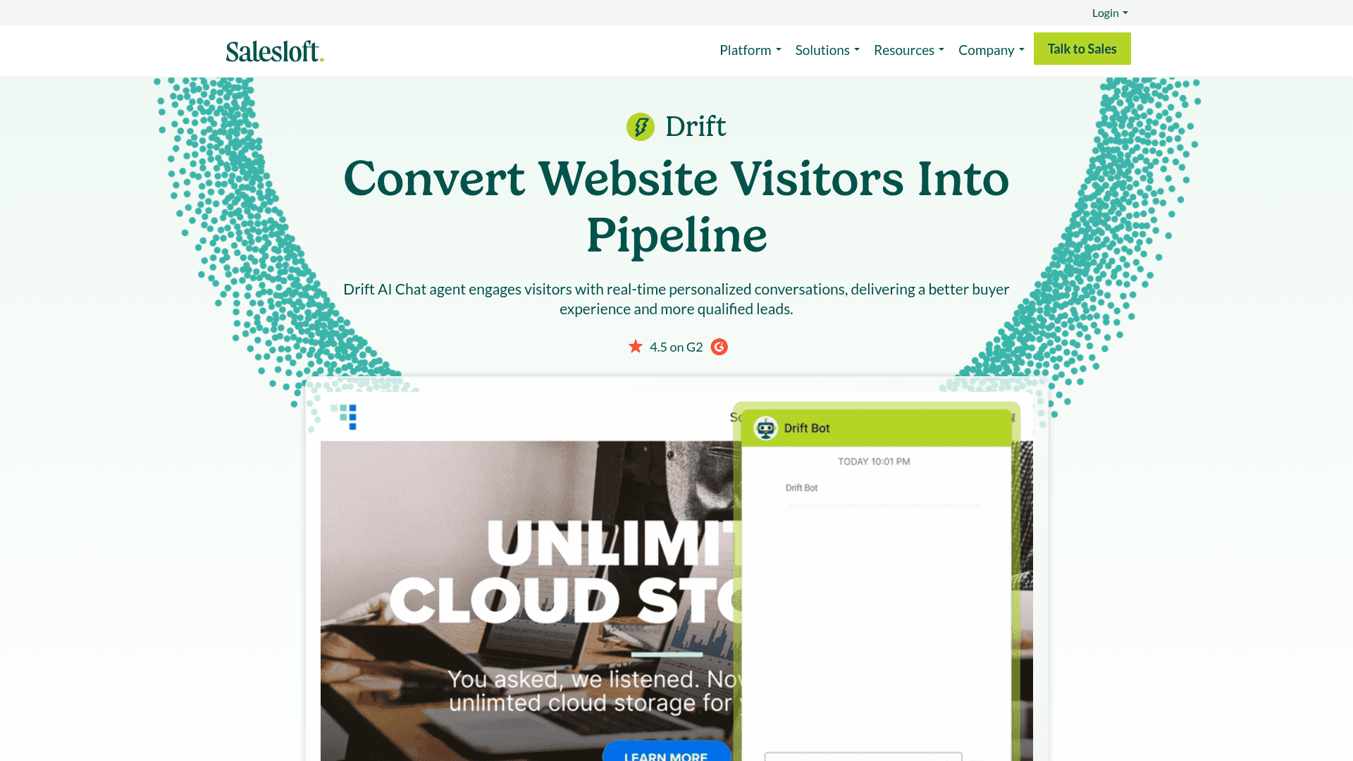 Screenshot of https://www.drift.com