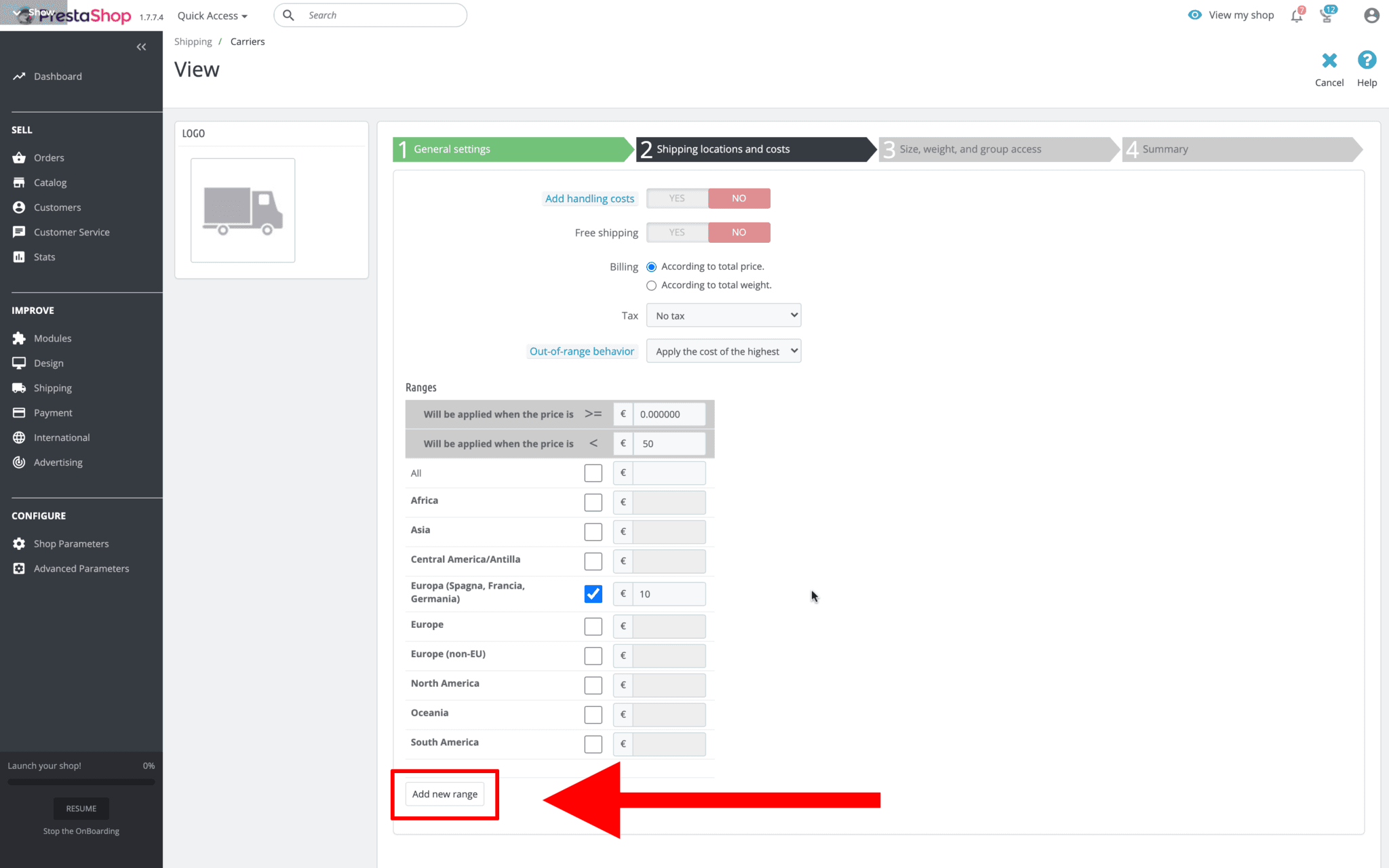 nuovo corriere prestashop
