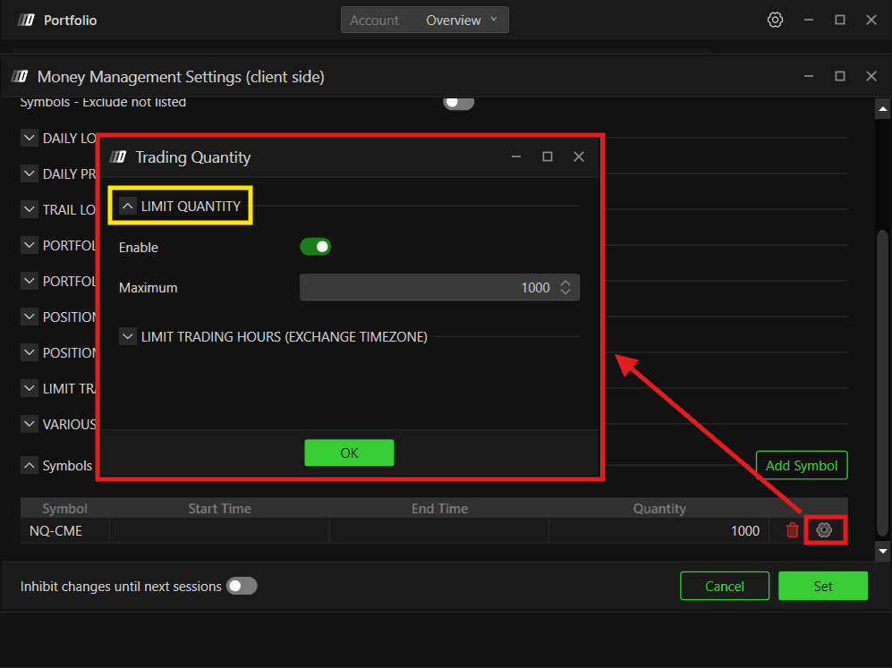 Risk Manager Quantity Limit setting