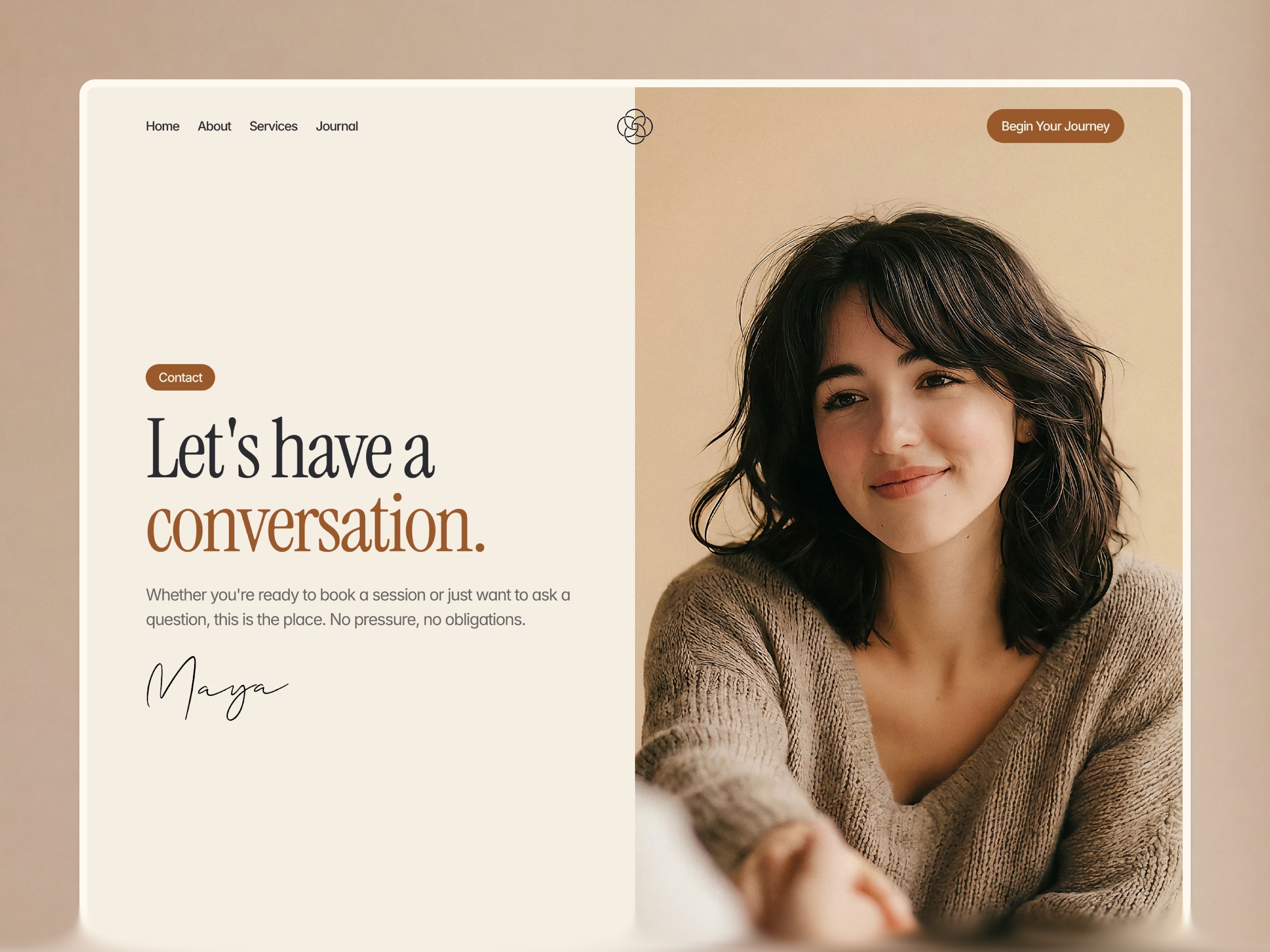 A vibrant orange flower illustration on a soft beige background with the text "Flora" at the top.